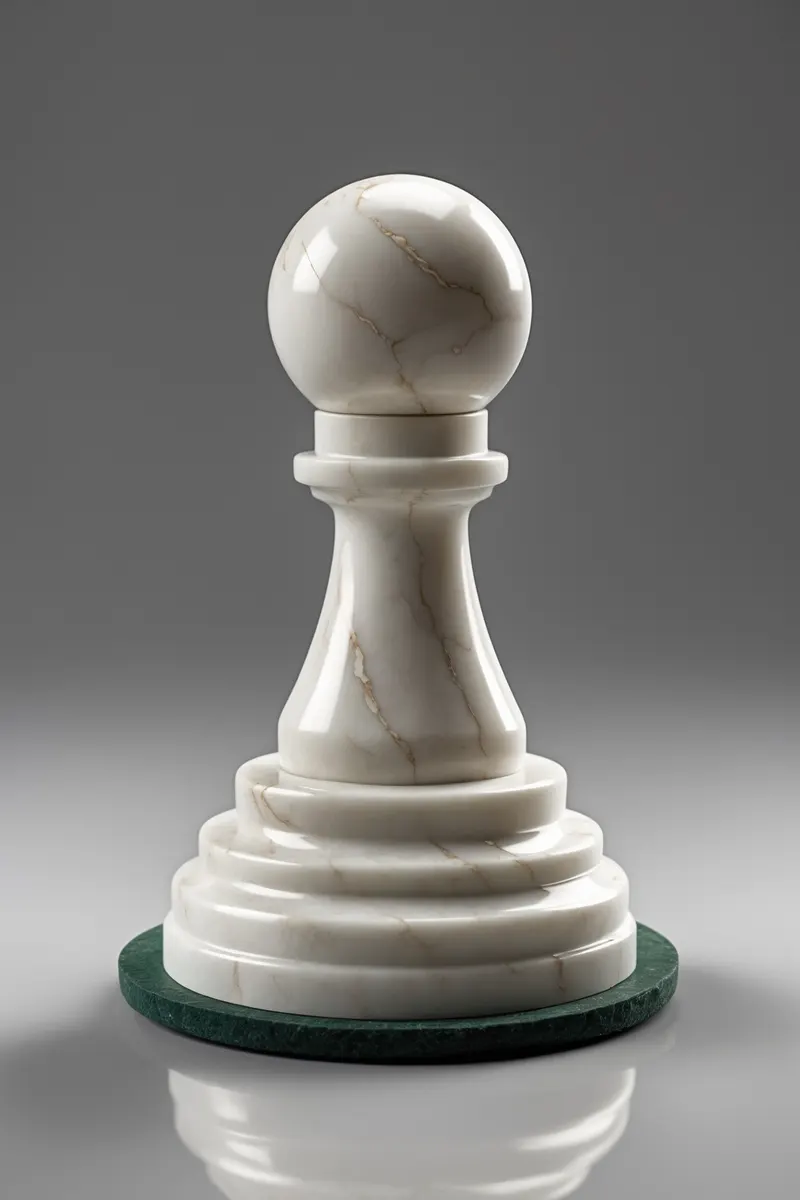White marble chess pawn with a rounded head on a green felt base