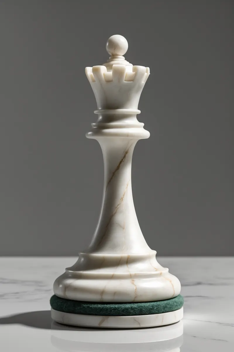 White marble chess queen with a coronet crown